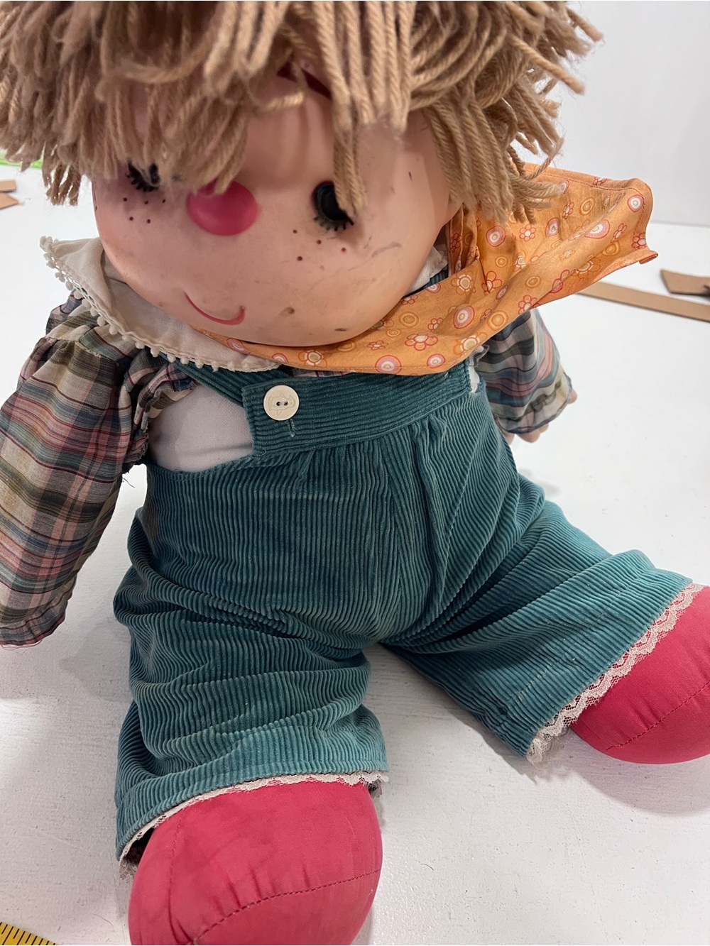 Vintage 1980s J Shin Co 24"  Ice CreamDoll  Yarn Hair  Corduroy Overalls